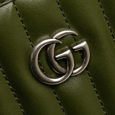 Pre-owned Gucci Gg Marmont Green Khaki Leather Shoulder Bag Tote Bag () In Multi