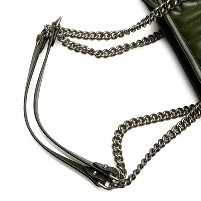 Pre-owned Gucci Gg Marmont Green Khaki Leather Shoulder Bag Tote Bag () In Multi