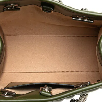 Pre-owned Gucci Gg Marmont Green Khaki Leather Shoulder Bag Tote Bag () In Multi