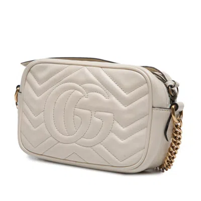 Pre-owned Gucci Gg Marmont Ivory Leather Shoulder Bag () In White