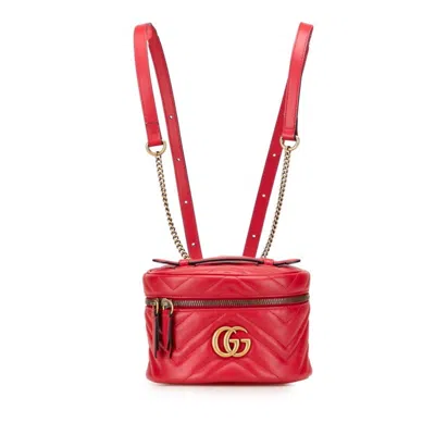 Pre-owned Gucci Gg Marmont Red Color Leather Backpack ()