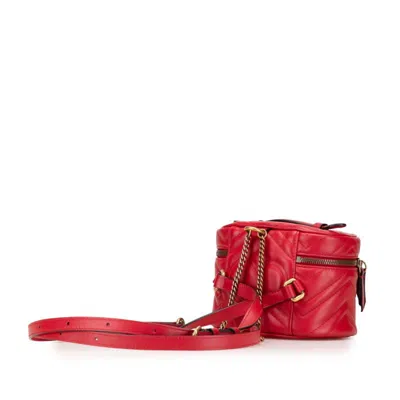 Pre-owned Gucci Gg Marmont Red Color Leather Backpack ()