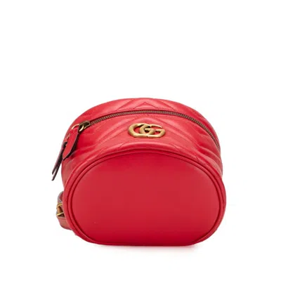 Pre-owned Gucci Gg Marmont Red Color Leather Backpack ()