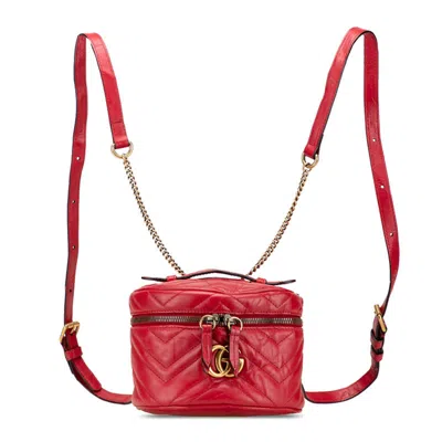 Pre-owned Gucci Gg Marmont Red Color Leather Backpack ()