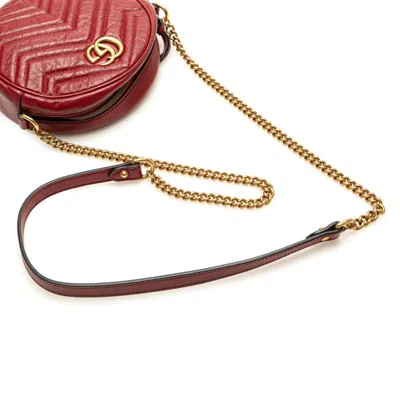 Pre-owned Gucci Gg Marmont Red Color Leather Shoulder Bag ()