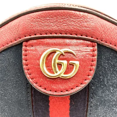 Pre-owned Gucci Gg Marmont Navy Red Color Suede Leather Shoulder Bag ()
