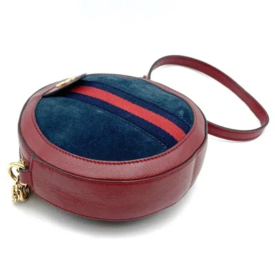Pre-owned Gucci Gg Marmont Navy Red Color Suede Leather Shoulder Bag ()