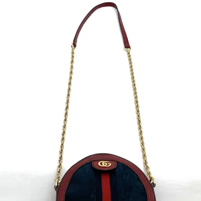 Pre-owned Gucci Gg Marmont Navy Red Color Suede Leather Shoulder Bag ()