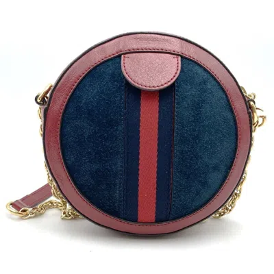 Pre-owned Gucci Gg Marmont Navy Red Color Suede Leather Shoulder Bag ()