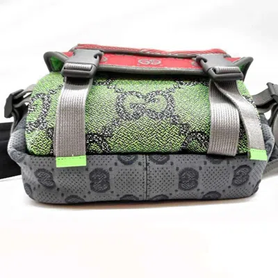 Pre-owned Gucci Gray Green Red Color Nylon Backpack Fanny Pack ()