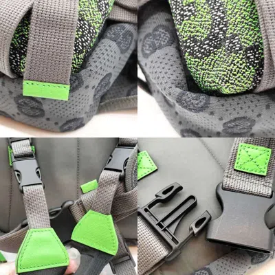 Pre-owned Gucci Gray Green Red Color Nylon Backpack Fanny Pack ()