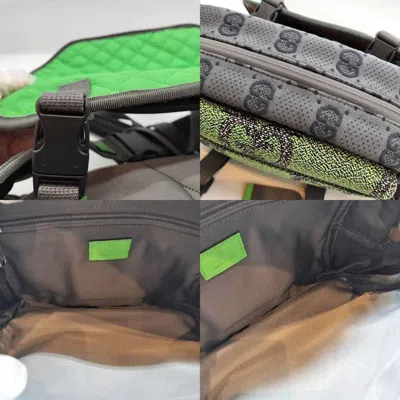 Pre-owned Gucci Gray Green Red Color Nylon Backpack Fanny Pack ()