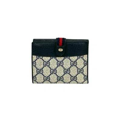 Pre-owned Gucci Navy Leather Pvc Wallet (bi-fold) () In Blue