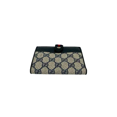 Pre-owned Gucci Navy Leather Pvc Wallet (bi-fold) () In Blue