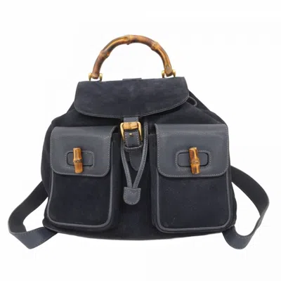 Pre-owned Gucci Navy Suede Backpack () In Blue