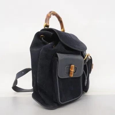Pre-owned Gucci Navy Suede Backpack () In Blue
