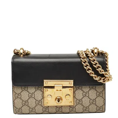 Pre-owned Gucci Padlock Beige Black Pvc Leather Shoulder Bag () In Multi