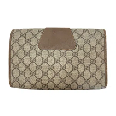Pre-owned Gucci Sherry Line Beige Brown Gg Supreme Clutch Bag () In Multi