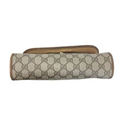 Pre-owned Gucci Sherry Line Beige Brown Gg Supreme Clutch Bag () In Multi