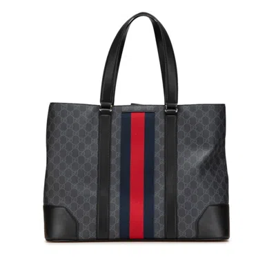Pre-owned Gucci Sherry Line Black Pvc Leather Handbag Tote Bag ()