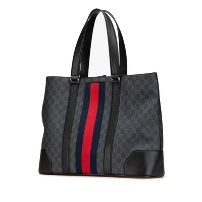 Pre-owned Gucci Sherry Line Black Pvc Leather Handbag Tote Bag ()