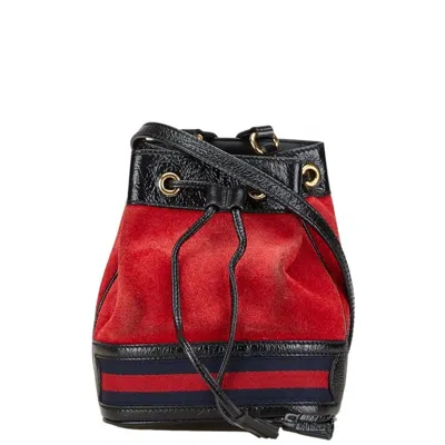 Pre-owned Gucci Sherry Line Black Red Color Suede Leather Shoulder Bag () In Multi