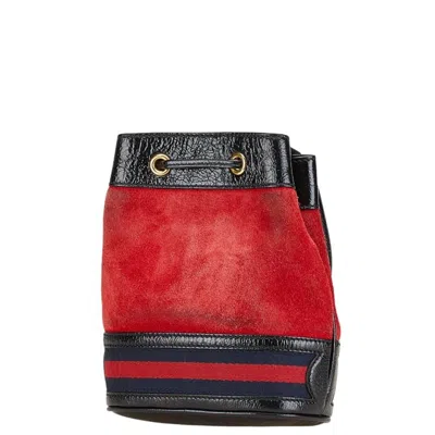 Pre-owned Gucci Sherry Line Black Red Color Suede Leather Shoulder Bag () In Multi