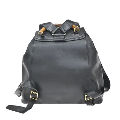 Pre-owned Gucci Vintage Bamboo Backpack Leather Black Leather Backpack Bag ()