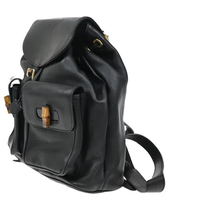 Pre-owned Gucci Vintage Bamboo Backpack Leather Black Leather Backpack Bag ()