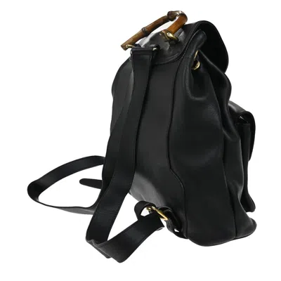 Pre-owned Gucci Vintage Bamboo Backpack Leather Black Leather Backpack Bag ()