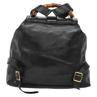 Pre-owned Gucci Vintage Bamboo Backpack Leather Black Leather Backpack Bag ()