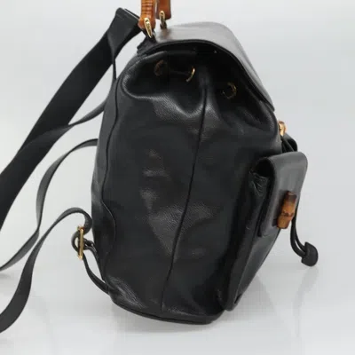 Pre-owned Gucci Vintage Bamboo Backpack Leather Black Leather Backpack Bag ()