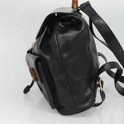 Pre-owned Gucci Vintage Bamboo Backpack Leather Black Leather Backpack Bag ()