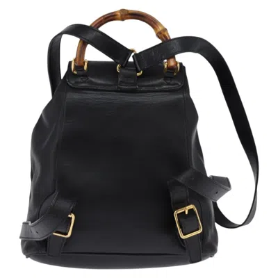 Pre-owned Gucci Vintage Bamboo Backpack Leather Black Leather Backpack Bag ()