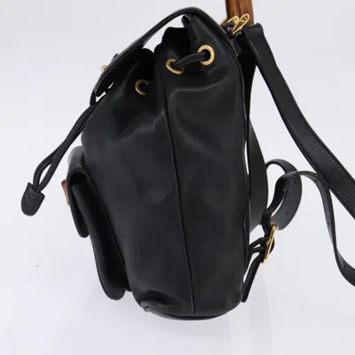 Pre-owned Gucci Vintage Bamboo Backpack Leather Black Leather Backpack Bag ()