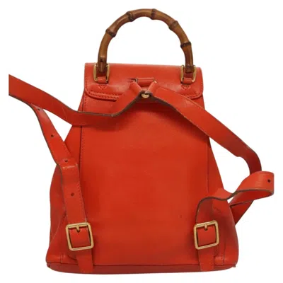 Pre-owned Gucci Vintage Bamboo Backpack Leather Orange Leather Backpack Bag ()