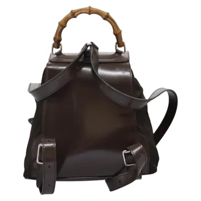 Pre-owned Gucci Vintage Bamboo Backpack Nylon And Patent Leather Brown Nylon Backpack Bag ()