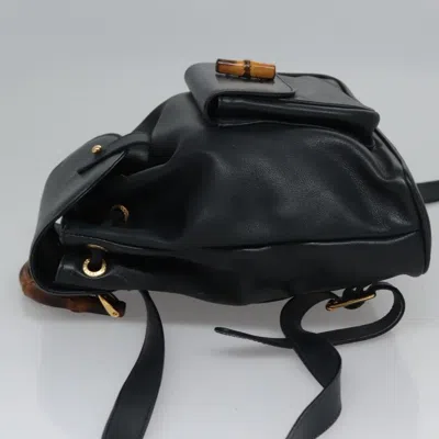 Pre-owned Gucci Vintage Bamboo Backpack Leather Black Leather Backpack Bag ()