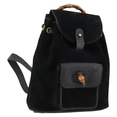 Pre-owned Gucci Vintage Bamboo Backpack Suede Black Suede Backpack Bag ()