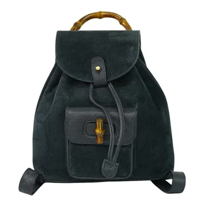 Pre-owned Gucci Vintage Bamboo Backpack Suede Navy Suede Backpack Bag () In Blue