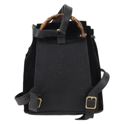 Pre-owned Gucci Vintage Bamboo Backpack Suede Black Suede Backpack Bag ()