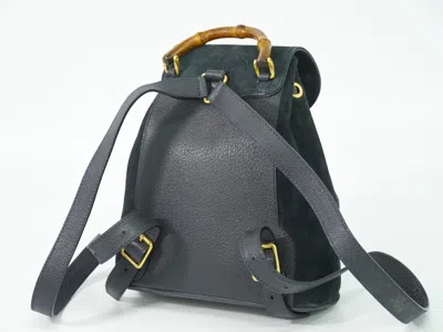 Pre-owned Gucci Vintage Bamboo Backpack Suede Navy Suede Backpack Bag () In Blue