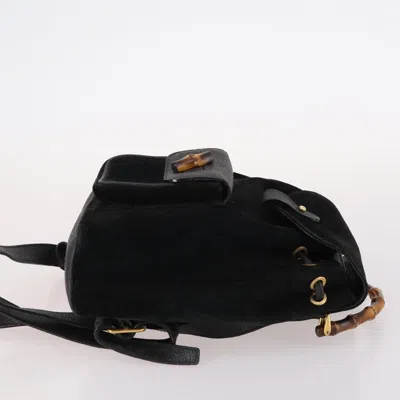 Pre-owned Gucci Vintage Bamboo Backpack Suede Black Suede Backpack Bag ()