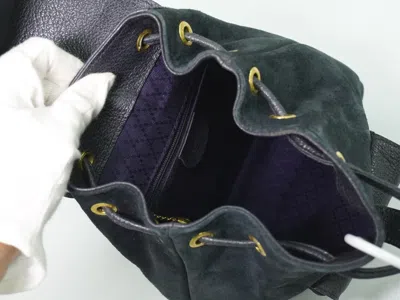 Pre-owned Gucci Vintage Bamboo Backpack Suede Navy Suede Backpack Bag () In Blue