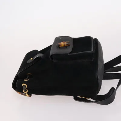 Pre-owned Gucci Vintage Bamboo Backpack Suede Black Suede Backpack Bag ()