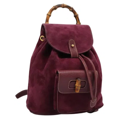Pre-owned Gucci Vintage Bamboo Backpack Suede Purple Suede Backpack Bag ()