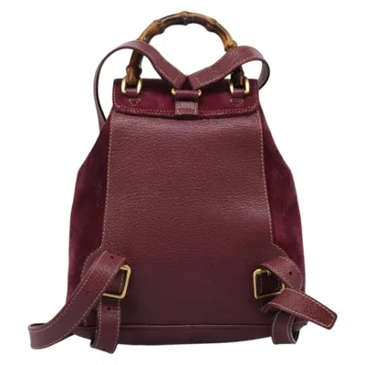 Pre-owned Gucci Vintage Bamboo Backpack Suede Purple Suede Backpack Bag ()