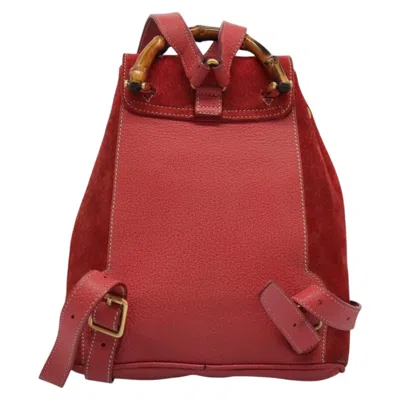 Pre-owned Gucci Vintage Bamboo Backpack Suede Red Suede Backpack Bag ()