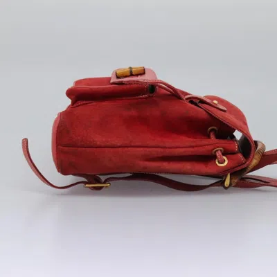 Pre-owned Gucci Vintage Bamboo Backpack Suede Red Suede Backpack Bag ()