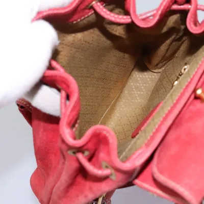 Pre-owned Gucci Vintage Bamboo Backpack Suede Red Suede Backpack Bag ()